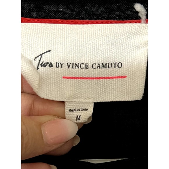 Two by Vince Camuto Black Linen 3/4 sleeve button down Jacket top size medium - Picture 5 of 7